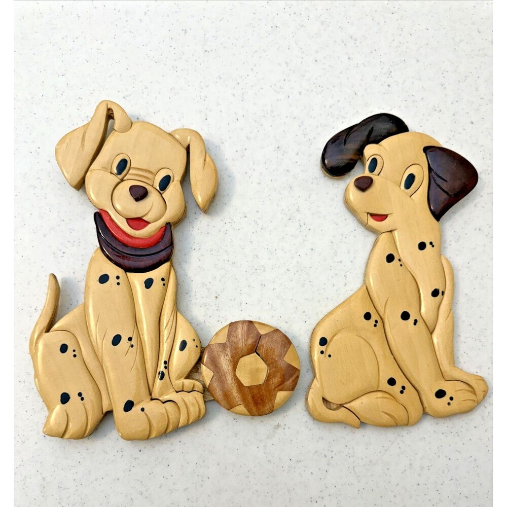 Lot 2 Wood Art Wall Hanging Dalmatian Puppy Dogs Hand Made Child's Room Decor